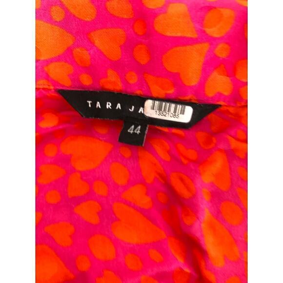 Tara Jarmon Rozenn Dress Hearts Printed Collared Shirtdress Midi Pink Orange XXL - Picture 8 of 10